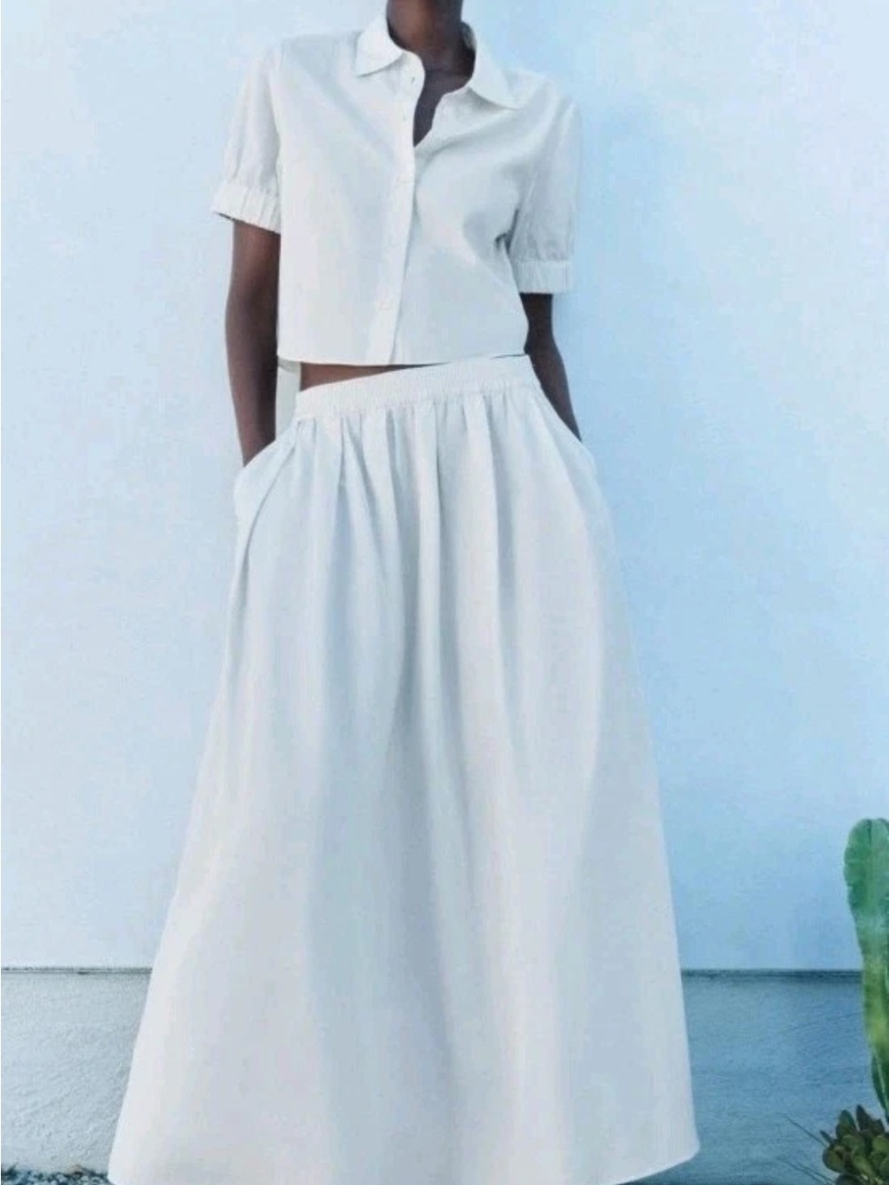 Women’s White Maxi Voluminous Skirt with Elastic Waist